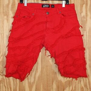 AHP Red Distressed Denim Shorts - Men's Size 32 - Hype Piece!